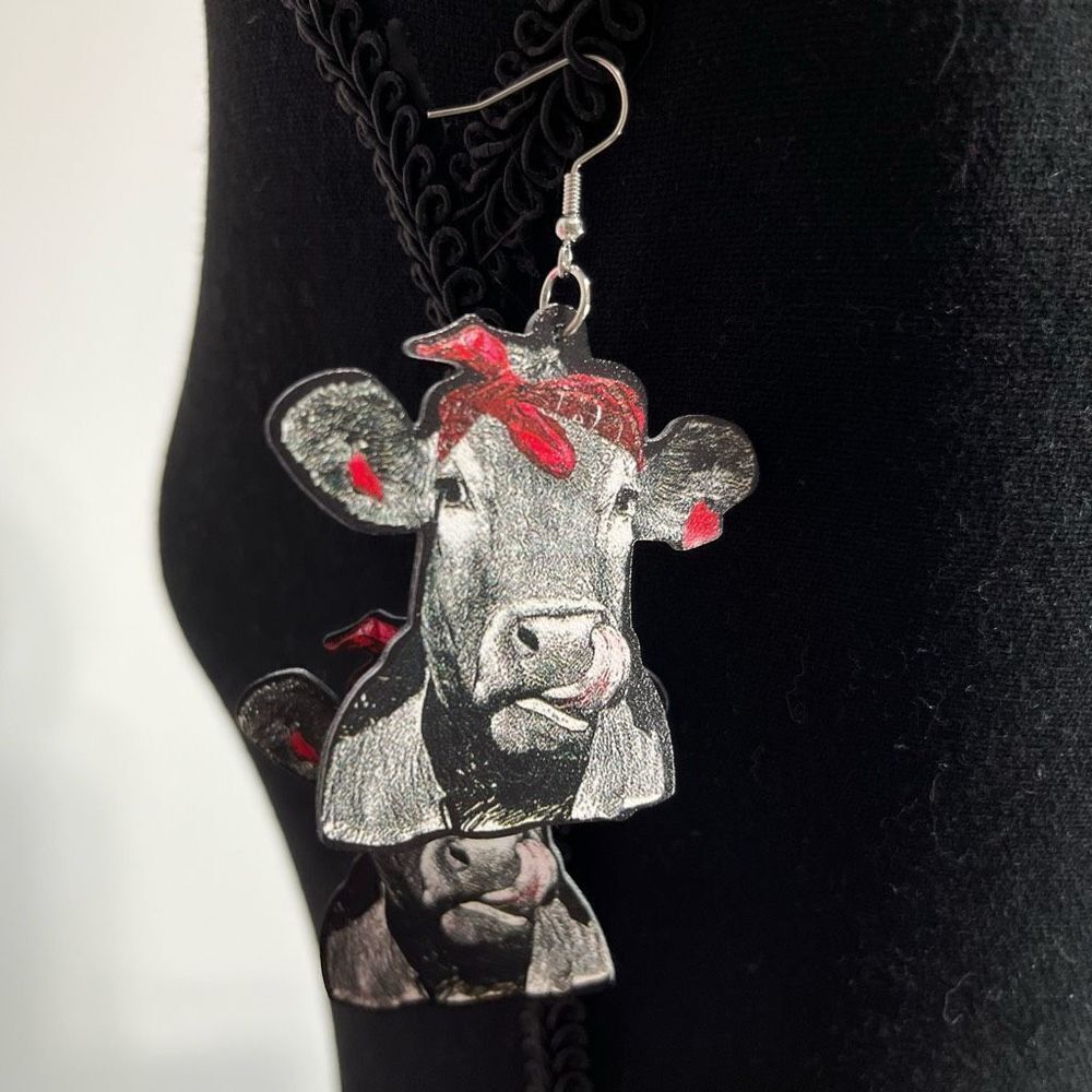 2/$10 ⭐️ 3/$12 | Faux Leather Cow Dangle Earrings